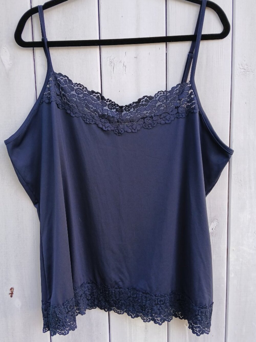 CATO Navy Blue Cami Tank 22/24W Floral Lace Trim PRETTY